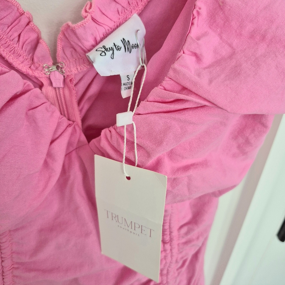 Rose Hill Pink Cinched Ruffle Dress Costume Party Gift Sexy Spring Summer Travel - Picture 9 of 10